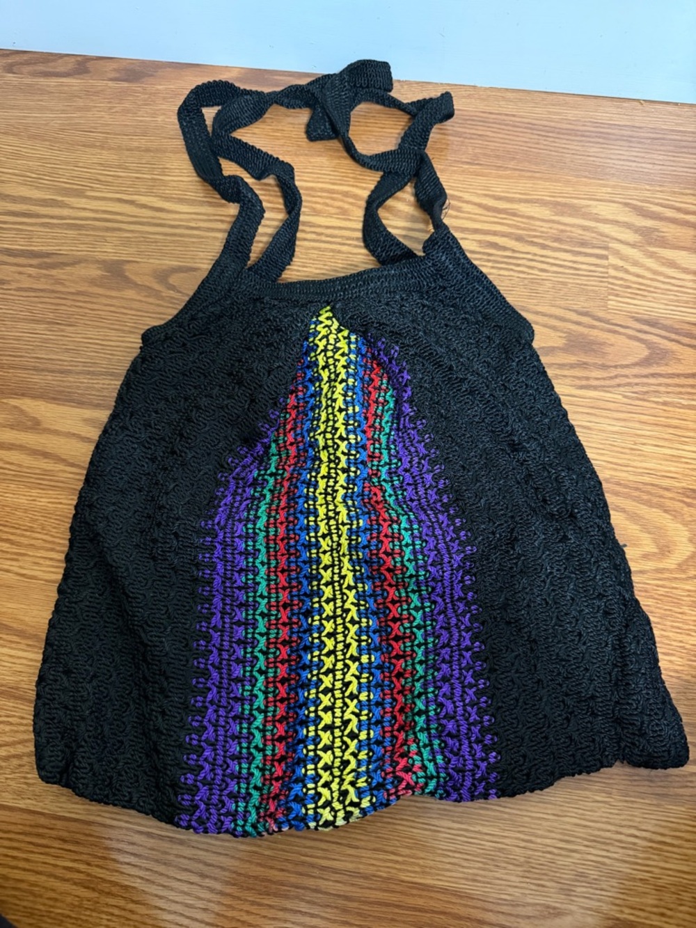 Vintage 70s Rainbow Crochet Hobo Bag - Retro Boho Hippie Shoulder Tote